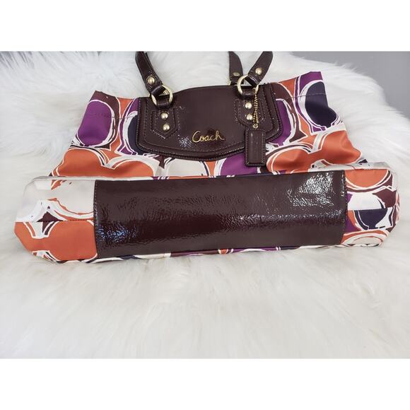 GORGEOUS COACH Ashley Logo Scarf Print Sateen Purple Brown Tote Bag Purse F20113 - Picture 6 of 13